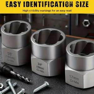 Multifunctional Nut & Bolt Extractor Socket Kit, Including 13 Nut Remover Kit Set, 1/4'' to 3/8" Drive Hex Socket Adapter & Iron Bar, Power Tool Accessories, Impact Sockets Set