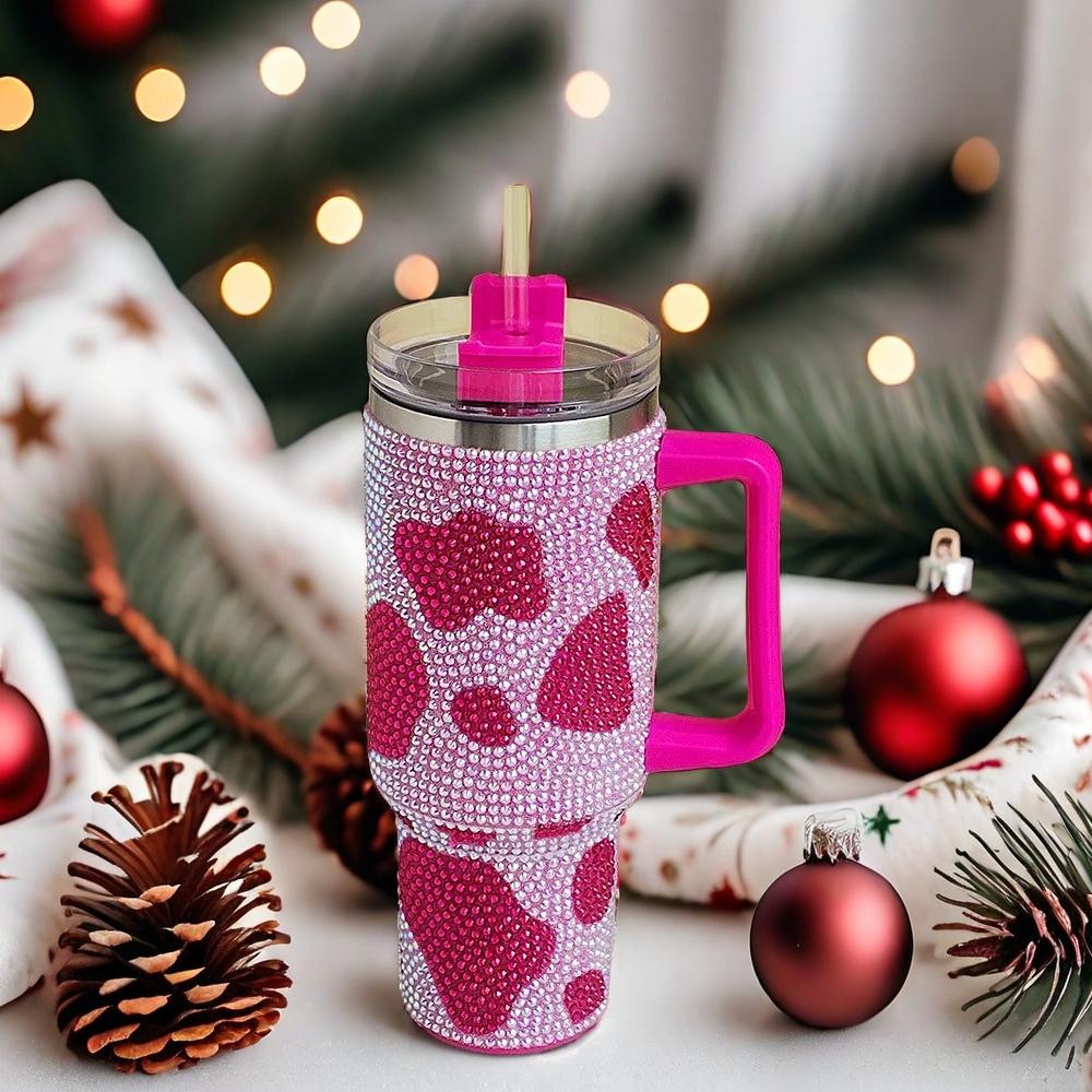 40oz Gradient Glitter Rhinestones Tumbler with Handle - Bling Stainless Steel Water Bottle for IceCoffee, CarAccessories & GymEssentials | Sparkly Diamond Studded Travel Mug for Women, Perfect Birthday Gifts