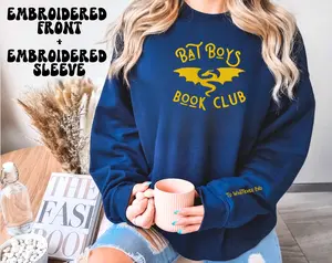 Bat Boys Embroidered Sweatshirt with embroidered sleeve, ACOTAR Merch, Embroidery ACOTAR sweatshirt, SJM Merch, Booktok Merch Unisex Crewneck Sweatshirt cute fall fantasy book acotar velaris christmas trendy perfect comfort bookish hoodie