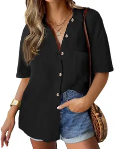 Linen Shirts for Women Cotton Button Down Short Sleeve Loose Fit Collared Casual Work Summer Blouse Tops Basic Lady Breathable Essential Fabric Fashion Formal Beach Cover
