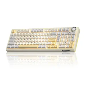 [New]Solakaka KI99 Pro 96% Wireless RGB Gaming Mechanical Keyboard, Knob Control,Tri-Mode Connection,Hot-Swappable Pre-Lubed Switches, Gasket Structure Creamy Keyboards for Gamer/PC/Laptop(Beige White),PC Accessoies,Back to School Shopping supplies