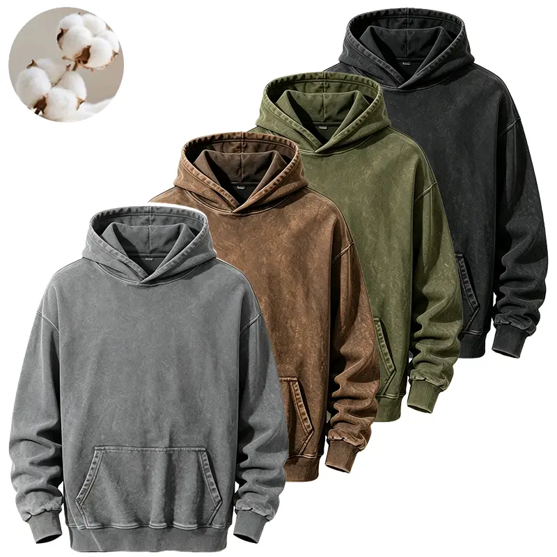 Men’s vintage washed soft loose-fit 100% cotton hoodie – unisex long-sleeve top, drawstring, kangaroo pocket, comfortable everyday wear, multiple color options, ideal for back-to-school and autumn/winter casual looks