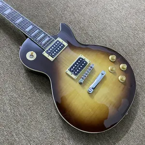 Brown electric guitar with rosewood fretboard, HH pickups, chrome hardware, 6 strings, 22 frets.