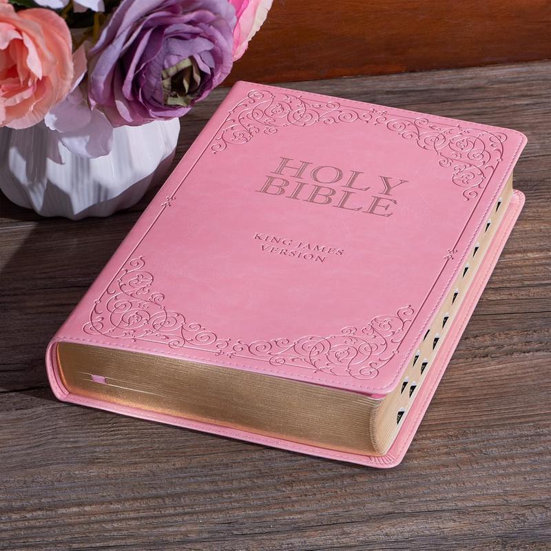 KJV Holy Bible, Giant Print Full-size Faux Leather Red Letter Edition - Thumb Index & Ribbon Marker, King James Version, Pink Imitation Leather – Large Print, March 1, 2020