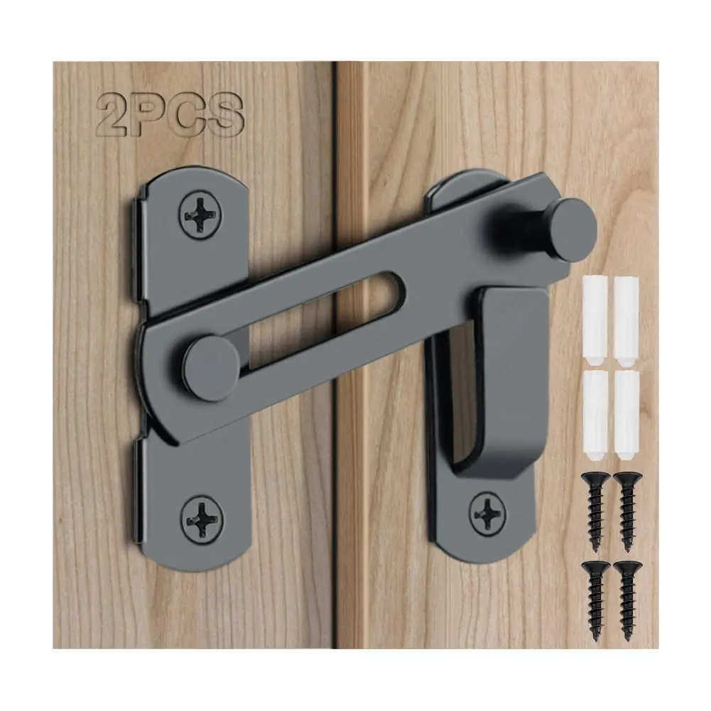 Black Barn Door Locks 2-Pack with 180° Flip Sliding Latches, Privacy Gate Security Locks for Bathroom Doors, Pet Spaces, Gate Lock, Privacy Lock