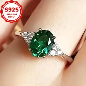 1pc Chic Created-Emerald Green Oval Faux Synthetic Gemstonestone S925 Ring -ElegantFashion Accessory, Perfect for Anniversaries and Birthday Gifts forHer 2.4G