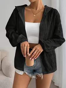 Summer New Fashion Casual Basic Elegant Solid Color Sun Protection Jacket Coats, Stylish Lightweight Outerwear for Women, Lady, Womenswear, Perfect for Daily Wear