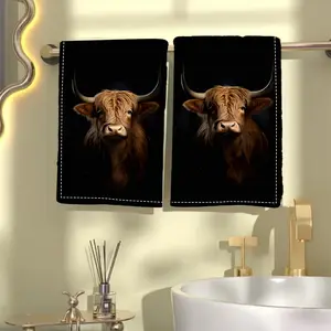 Brown, long-haired bull portrait pattern travel essential super absorbent towel, suitable for Valentine's Day, anniversaries, hand towels, dishwashing, kitchen and bathroom use.