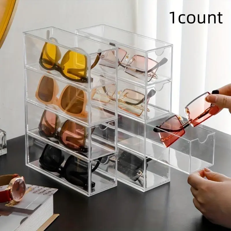 Clear Sunglasses Drawer Divider, 1 Count Multi-layer Transparent Dust-proof Sunglasses Storage Box, Dustproof Storage Box, Home Organizer for Living Room Bedroom Office, Clear Plastic Organizers, Dustproof Organizer Boxes