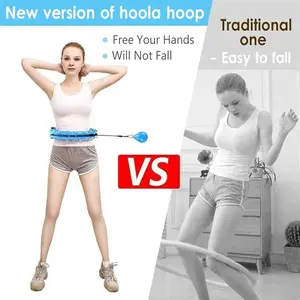 Weighted Smart Hula Fitness Hoop for Adults and Kids, 2 in 1 Abdomen Fitness Weight Loss Massage No Falling Hula Exercise Hoops, Adjustable 24 Detachable Knots Spinning Ball