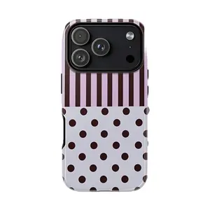 Purple-brown striped polka dot phone case, suitable for iPhone 17 16 16E 15 14 13 12 11 Pro Max Air, shockproof hard PC dual-layer back cover Slim Stripe strong protection