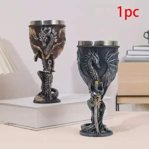 Dragon & Sword Design Wine Cup, Dragon Motif, 1 Count Gothic Style Gothic Influence Medieval Artistry Wine Glass, Stainless Steel Bar Friendly Drinking Cup for Bar, Party, Club and Home Use, Lightweight Aesthetic Drinkware