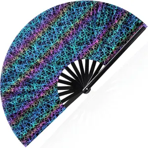 Large Folding Hand Rave Fan for Men Women Bamboo Folding Clack Hand Fan for EDM Music Disco Festival Party Handheld Rave Folding Chinese Fan (Ripple) No brand
