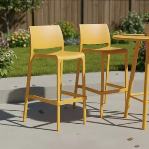 HomeRoots 565365 Yellow Heavy-Duty Plastic Low-Back All-Weather Barstools, 40.60x19.70x20.50 in. Outdoor Bar Height Chairs - Set of 2