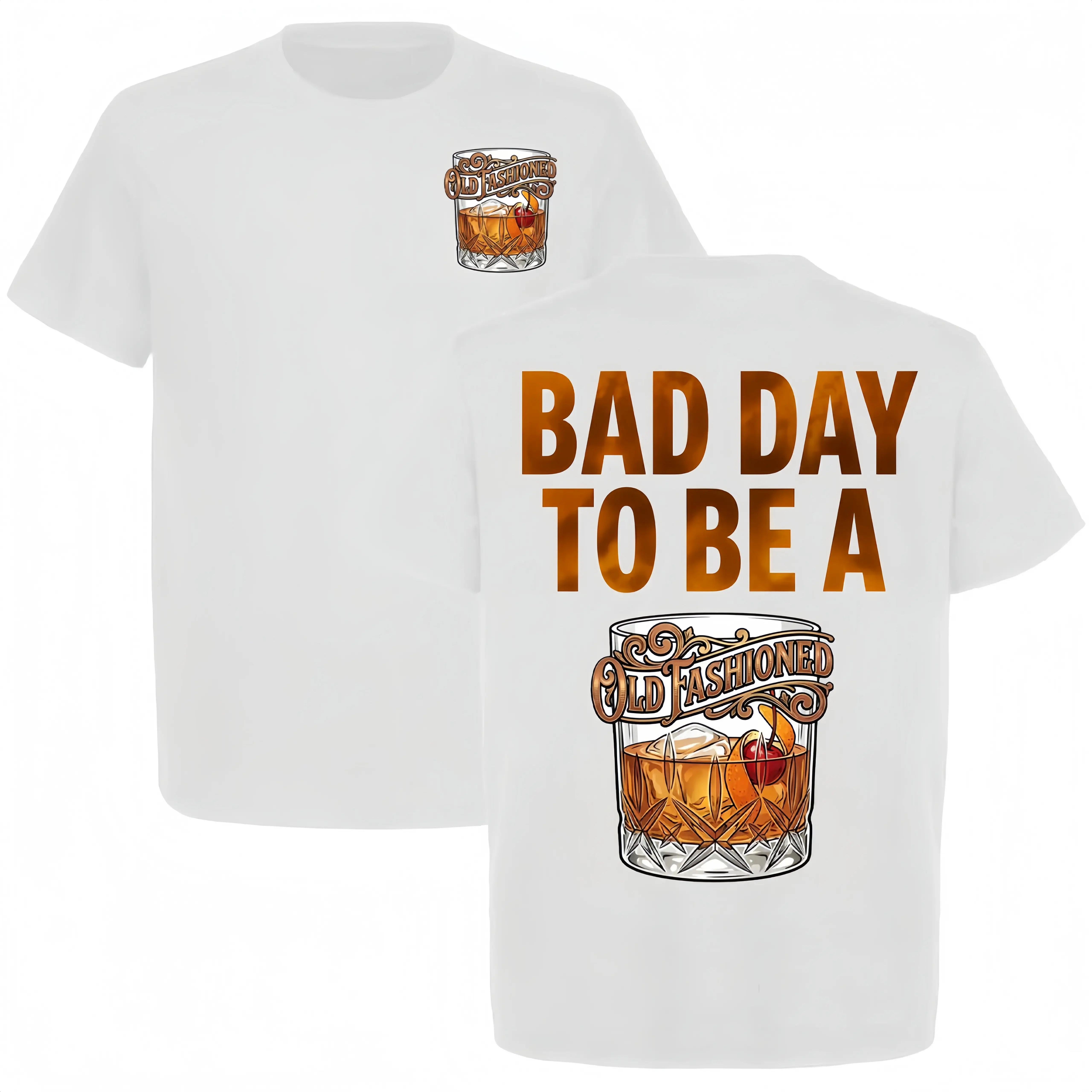 Men's-Women's Short-Sleeve Casual Round Neck Old Fashioned Cocktail T-Shirt, Bourbon Lover Gift, Bartender Graphic Top, Shortsleeve, Menswear, Tshirt, Classic, Tee, Casual Wear, Bold Text
