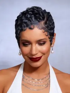 Human Hair 13X4 Lace Frontal Curly Pixie Wig Short Natural Colorful Glueless Ready To Wear For Women