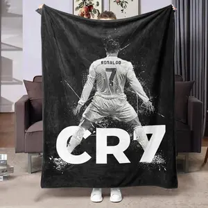 C Ronaldo Football Flannel Blanket, Soft Cozy Inspirational Blanket, Classic Stadium Backdrop, Cool Art Effect, Soft Skin-Friendly, Warm, Perfect Gift for Fans