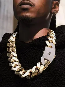 Heavy Duty 20mm Large Size Custom Trendy Hip Hop Rap Style Jewelry 14k18k Gold Plated Monaco Chain Classic Miwa Lock Necklace Big Thick Miami Cuban Chain Men's Jewelry Necklace