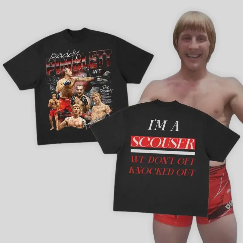 Paddy Pimblett Scouser Graphic T-Shirt, Vintage UFC Fighter Merch Tee, Retro MMA "We Don't Get Knocked Out" Top, Casual Streetwear Shirt, Fan Apparel