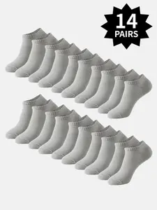 7/14 Pair Solid-Color Men's Short Socks Casual Comfort Breathable Solid-Color Socks for Everyday Wear Men's Socks, Men's Sock Sets, Multi-Pair Sock Packs Breathable Plain Socks, Breathable Fabric Socks, Soft Breathable Socks White Socks