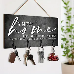 1PC 2D Flat Wooden Wall Key Holder with 4 Hooks, Home Decor, New Home Gifts, Modern Rustic Home Decor, Kitchen Accessories, Bathroom Decor, Bedroom Decor