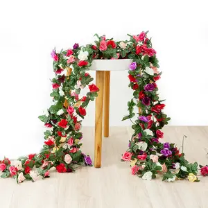 4pcs Artificial Rose Vine Stems with Leaves, 7.9 Feet Fake Roses Fake Plant Vine for Wedding Arch Party Home Garden Wall Decor