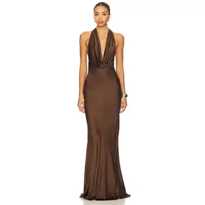 SAU LEE Pearl Gown in Mocha