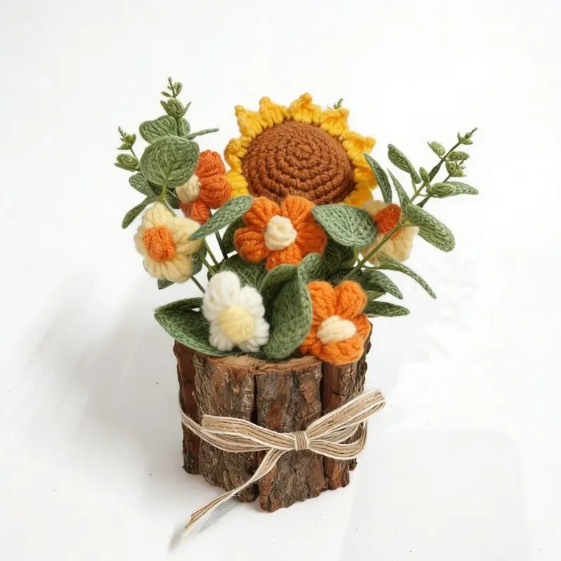 Sunflower Theme Artificial Flower, Knitted Flower, Home Decor, Room Decoration, Valentine's Day Gift, Elegant Floral Arrangement
