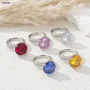 Adjustable CZ Engagement Ring for Women Colored Cubic Zirconia Ring Sparkly Statement Wedding Ring Aesthetic Jewelry for Easter Gift Party Proposal Daily Wear