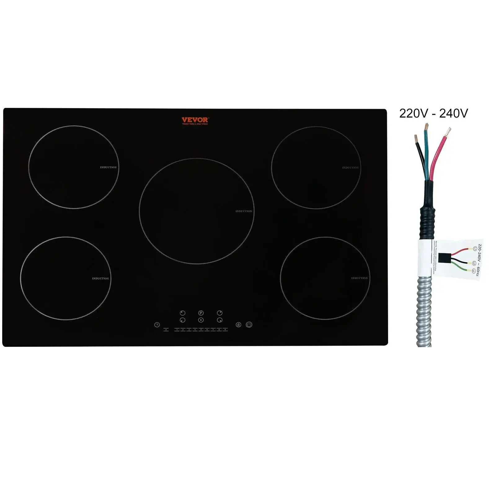 【summerfinds】VEVOR Electric Cooktop,  , 5 Burners, 30'' Induction Stove Top, Built-in Magnetic Cooktop 9200W, 9 Heating Level Multifunctional Burner, LED Touch Screen w/ Child Lock & Over-Temperature Protection, Multi-Burner Induction Hobs