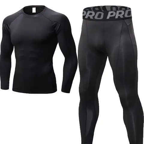 Men's Letter Tape Thermal Underwear Set, Long Sleeve Compression Top & Leggings, Casual Comfy Warm Underwear Set for Fall & Winter