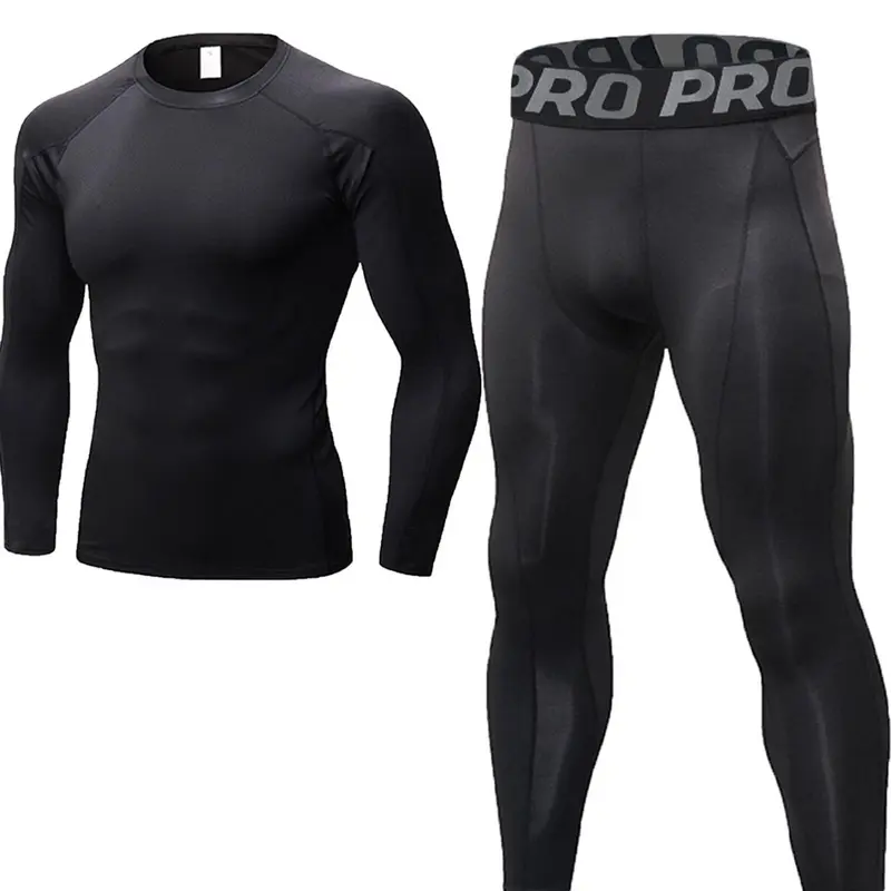 Men's Letter Tape Thermal Underwear Set, Long Sleeve Compression Top & Leggings, Casual Comfy Warm Underwear Set for Fall & Winter