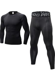 men's letter tape thermal underwear set, long sleeve compression top & compression pants, casual comfy warm underwear set for fall & winter, sets for men clothing, body shaper shapewear, tight leggings, work out activewear, compression garment