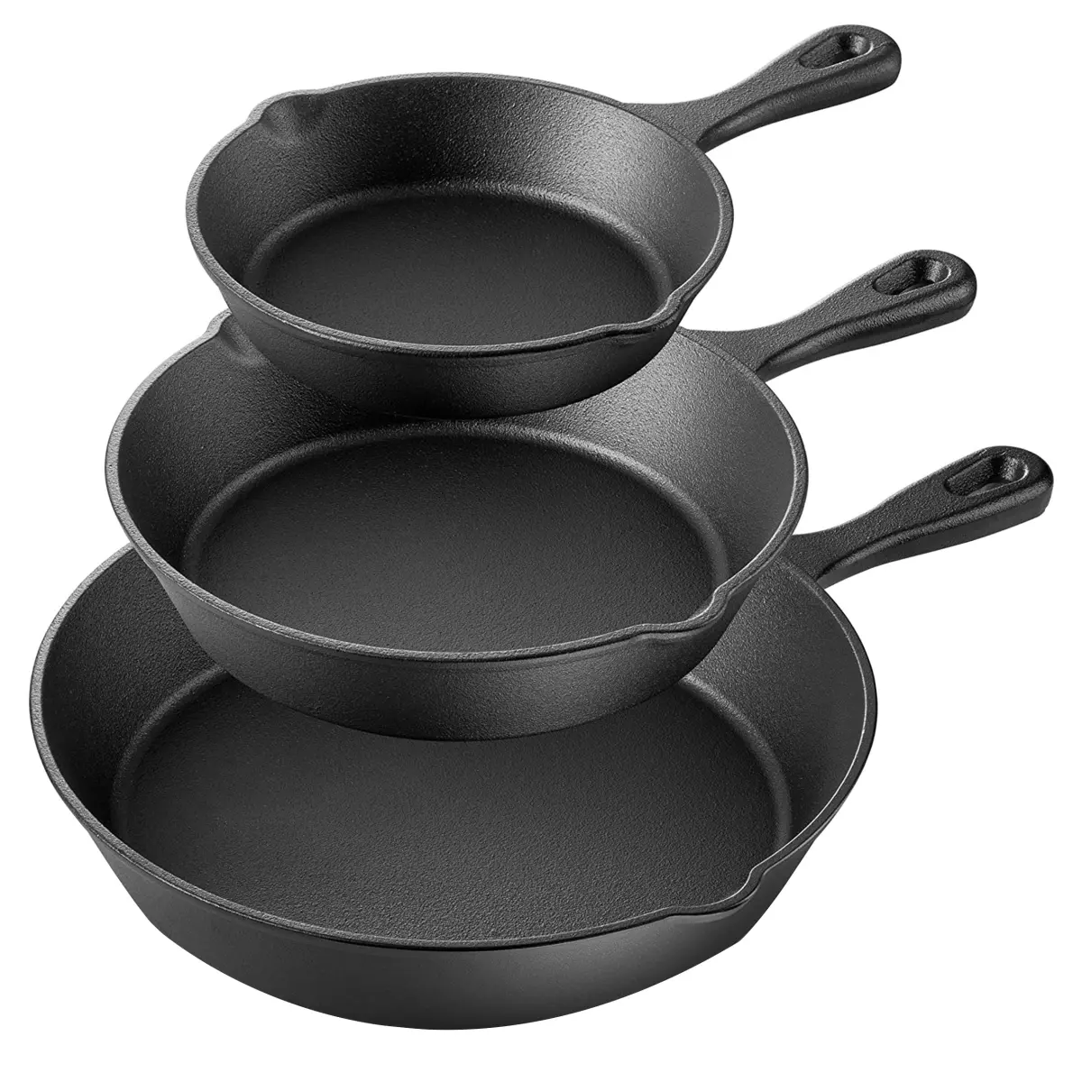 212 MAIN Megachef MCCI-455 3-Piece Pre-Seasoned Cast Iron Skillet Set, Oven Safe Versatile Kitchen Cookware Pans, Three-Piece
