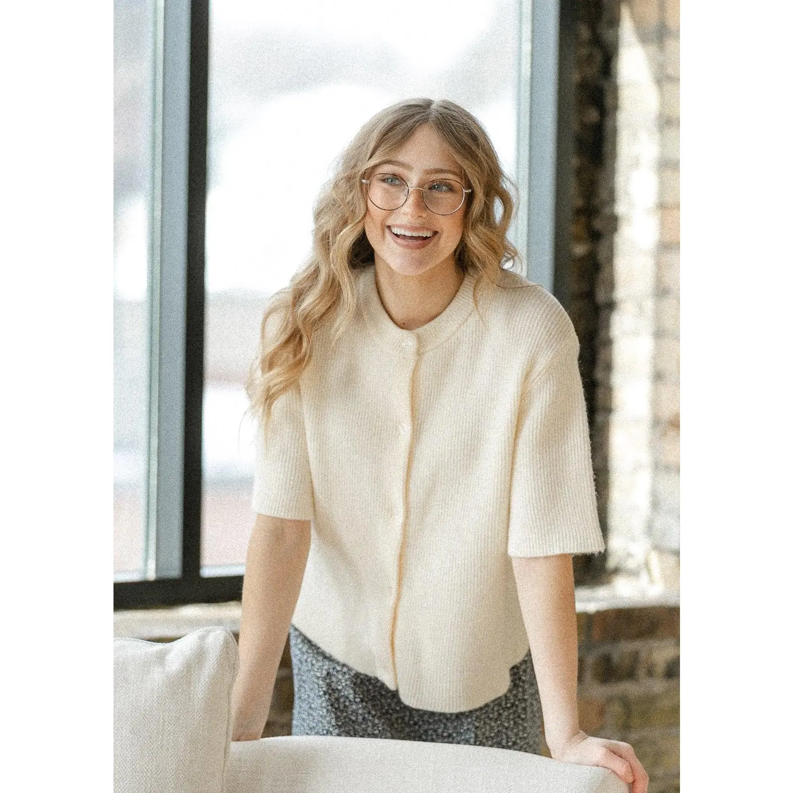 Zadie Ivory Short Sleeve Button Cardigan
