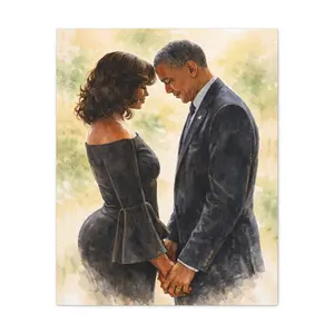 The Obamas by Jesse Raudales Matte Canvas, Stretched, 1.25"