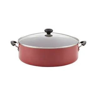 Easy Clean 14" Nonstick Family Pan with Lid - Red - Cookware
