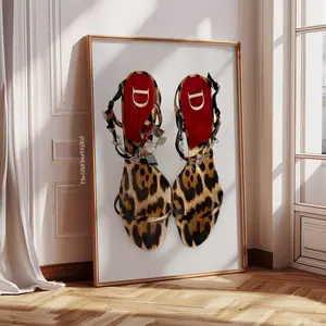 Vintage Cheetah Heels Poster, Trendy Aesthetic Art, Fashion Wall Art, Girly Wall Decor, Preppy Wall Art, Y2K Wall Art Poster (UNFRAMED)