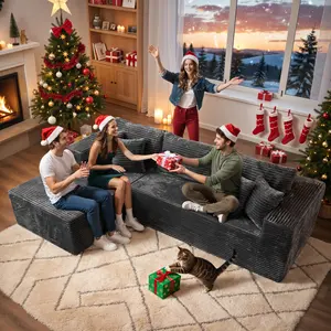 【Black Friday & Cyber Monday Deal】2 Packages Shipping OOSWIFT 108“ inches Plush Modern L-Shaped Cloud Sectional Sofa Corduroy Cloud Velvet Modular Couch with Chaise, No Assembly Required Sectional Sofa living room furniture