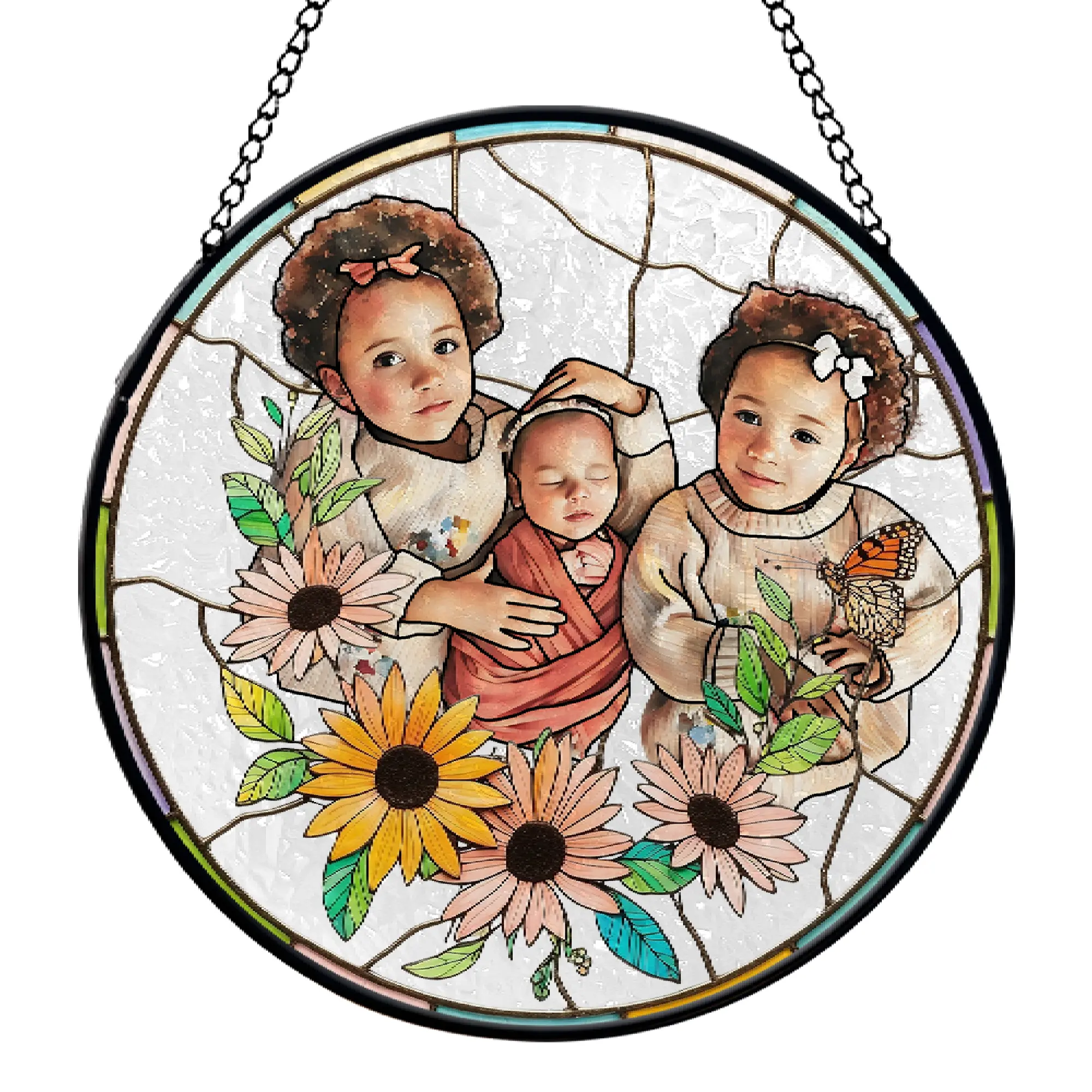 Custom Family Photo Stained Glass Suncatcher - Personalized Window Hanging Keepsake - Handcrafted Gift Decor Hangable Ornaments