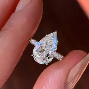 Crystal Teardrop Ring for Women – Sparkly Statement Ring, Minimalist Adjustable Open Band Jewelry