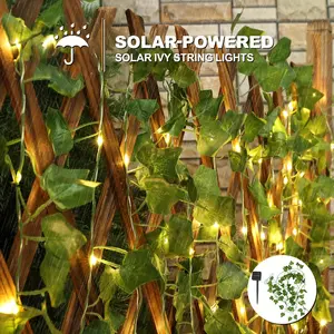 100 LED Solar-Powered Fairy Lights - 8 Pattern Waterproof Ivy String Lights, 33ft Green Artificial Leaves for Romantic Garden, Wedding, Party, Room Wall Decor - Effortless Ambiance Transformer