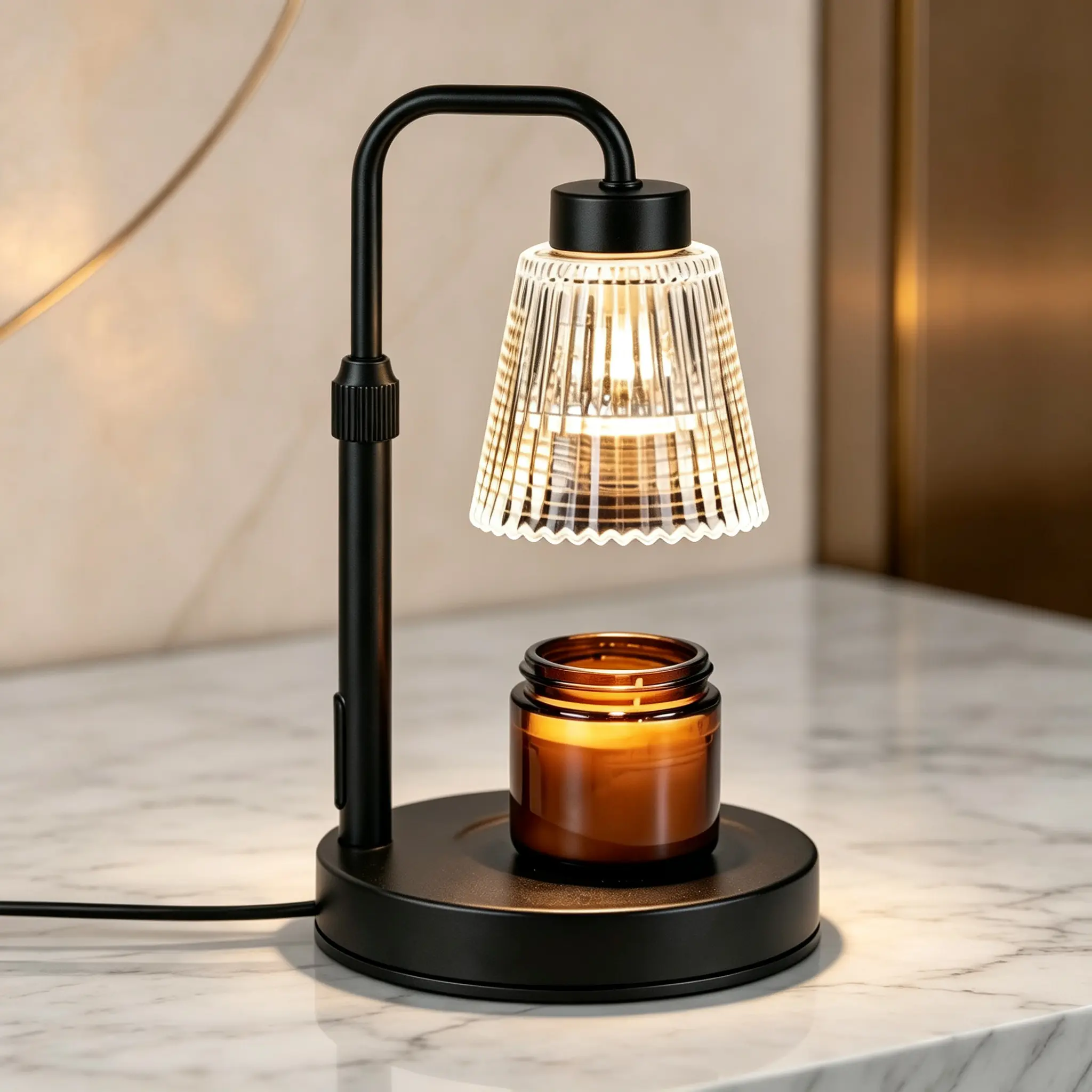 Adjustable lamp with wax aroma diffuser, electric heating melting container for candles, smokeless and fire-free, safer to use. Soft warm light decorates the table. Suitable for bedroom, living room, office and other places.