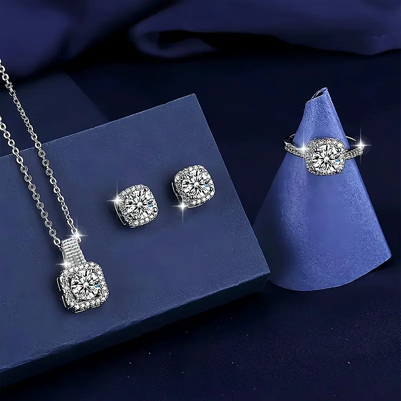 Engagement Wedding Elegant Luxury Shiny Exquisite Necklace Earnail Ring Set Ornaments Creative Beautiful Fashion Versatile Commemorative Gift