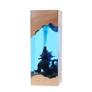 Bedside Lamp, 3D Handmade Resin Night Light, Epoxy Resin Lamp with Color Light Base, Creative Decor Ornament, Godzilla Atomic Breath Diorama, Desk Art Gift for Men Dad Family Friends