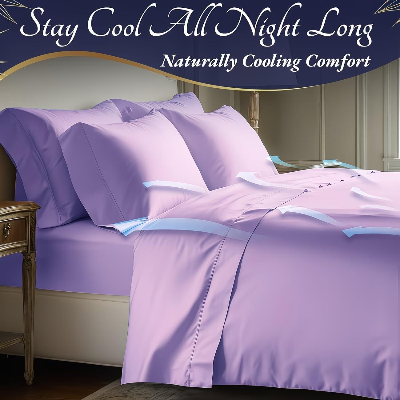 4pcs Bamboo Cooling Bedding - Extra Deep Pocket Breathable And Cooling - Suitable for Hot Sleepers And Sweats, Children Pillowcases, Flat Sheet And Fitted Sheet - A Perfect Gift for Family, Queen And King Sizes Bed