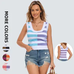 Women's Ribbed Tank Tops Striped Sleeveless Scoop Neck Tanks Summer Casual Knit Cropped Shirts SwimWeek summervibes