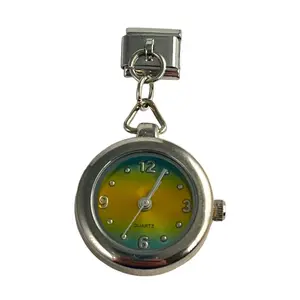 Italian Charm Dangle Link Watch Blue and Yellow Round Face Charm 9mm