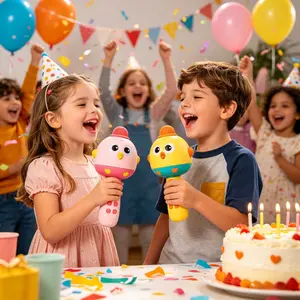 Kids Karaoke Microphone Toy - Bluetooth Wireless, Voice Changer, Cute Chick Design, LED Lights, Portable Musical Toy for Boys & Girls, Birthday Party Gift, Fun Sound Effects, Stage Mode