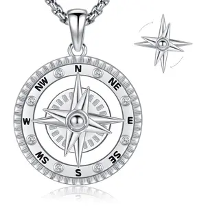 Sebina S925 Rotating Compass Necklace Nautical - Inspired Silver Pendant Direction Symbol Jewelry, Unique Travel Accessory, For Adventure Lovers/Gifts, Stylish Piece